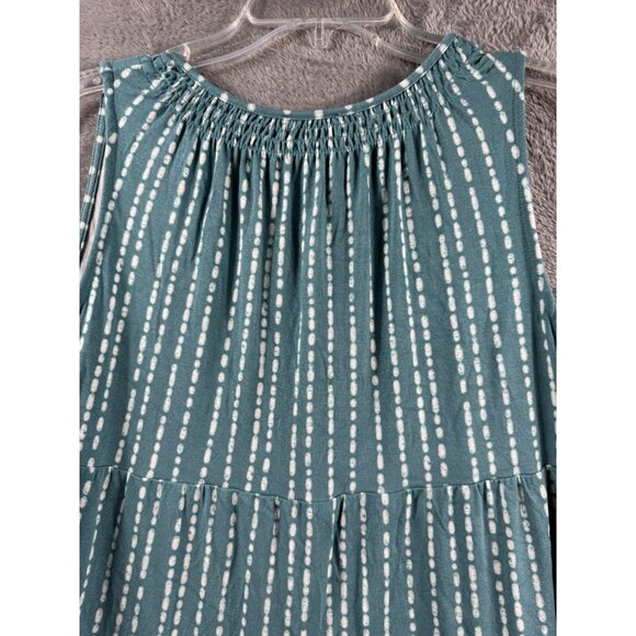 Teal Sleeveless Tiered Ruffle Top With White Dotted Stripes V-Neck By Wonderly - Picture 8 of 8